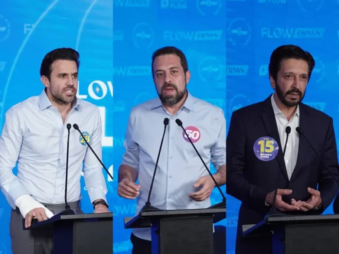debate_SP_Flow_Marcal_Boulos_Nunes Os três candidatos continuam formando o primeiro pelotão do ranking dos percentuais das intenções de voto - Divulgação/Grupo Flow/Flow News