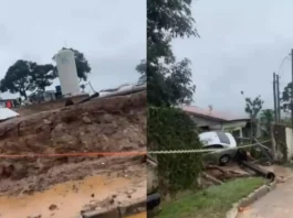 Rompimento de reservatório da Sabesp em Mairiporã causa uma morte Divulgação/Corpo de Bombeiros via Agência Brasil